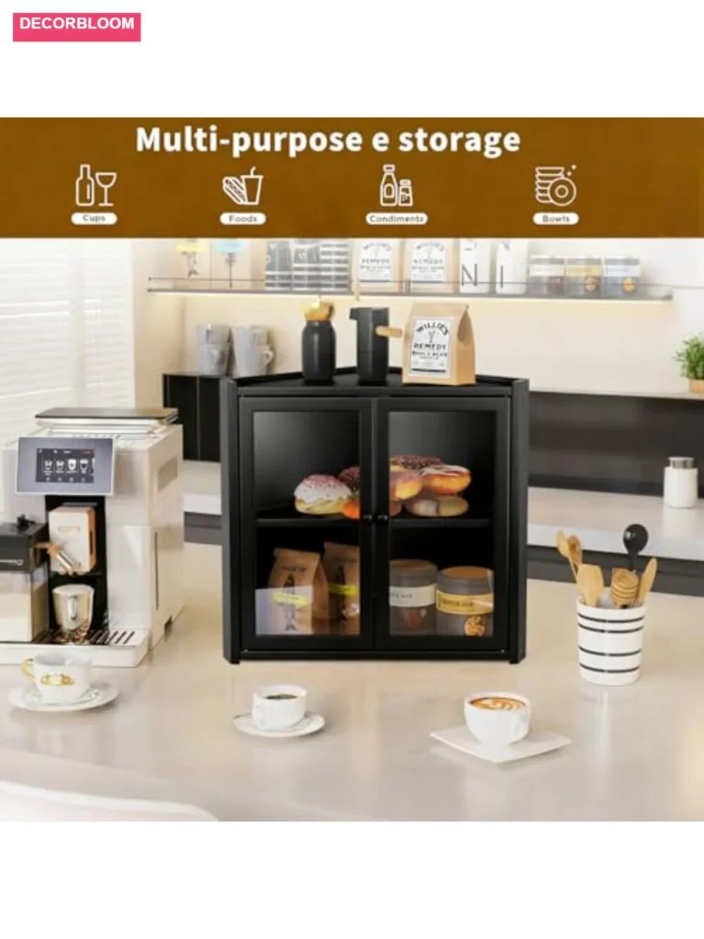 Double Layer Bamboo Bread Box with Double Doors for Kitchen Countertop